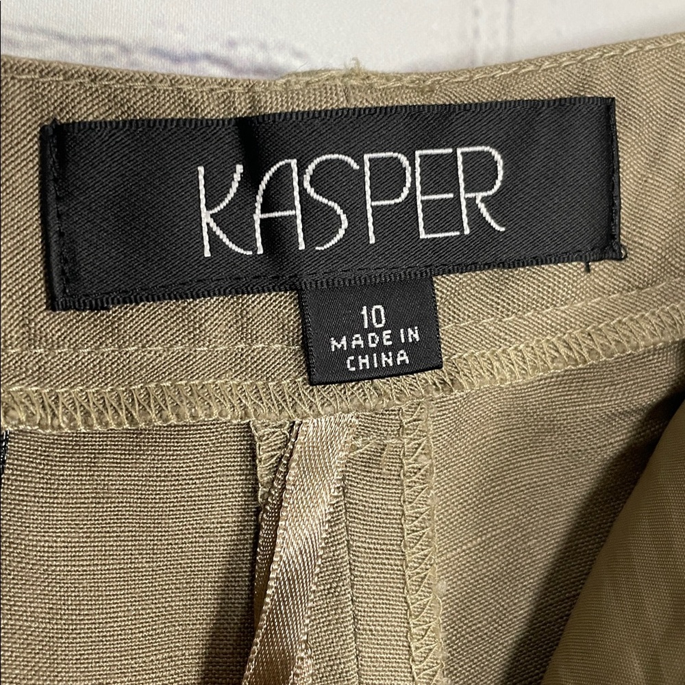 Kasper Women's Wide Leg Pants Trouser High Rise Khaki Causal Linen Blend 10 - Picture 5 of 11